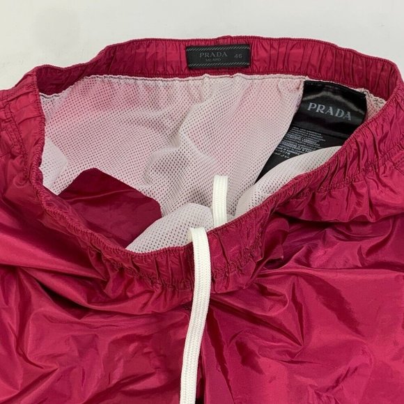 PRADA Half pants Bottoms Sea pants Surf pants logo Shorts Swimwear polyamide Red - Picture 6 of 9